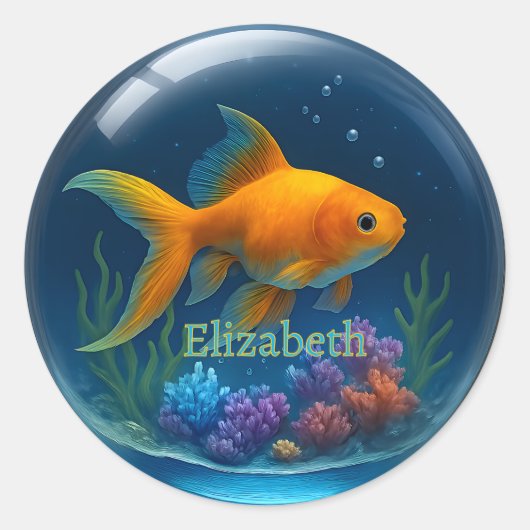 Individuelle Name 3D Goldfish Glassplitteraufklebe Runder Aufkleber (Vorderseite)