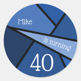 Individuelle Name 40. Geburtstag Abstrakt Blue Geo Runder Aufkleber