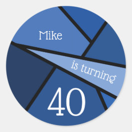 Individuelle Name 40. Geburtstag Abstrakt Blue Geo Runder Aufkleber