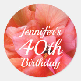 Individuelle Name 40. Geburtstag Orange Pink Blume Runder Aufkleber