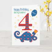 Individuelle Name 4. Geburtstag mit Fun Dinosaurie Karte (Gelbe Blume)