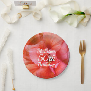 Individuelle Name 50. Geburtstag Tropische Blume F Pappteller