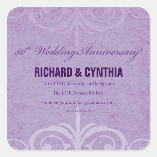 Individuelle Name, 50. Hochzeitstag bis Paar Quadratischer Aufkleber (Vorderseite)