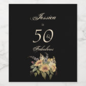 Individuelle Name 50 & Sonnenblumen Weinetikett (Einzelnes Label)