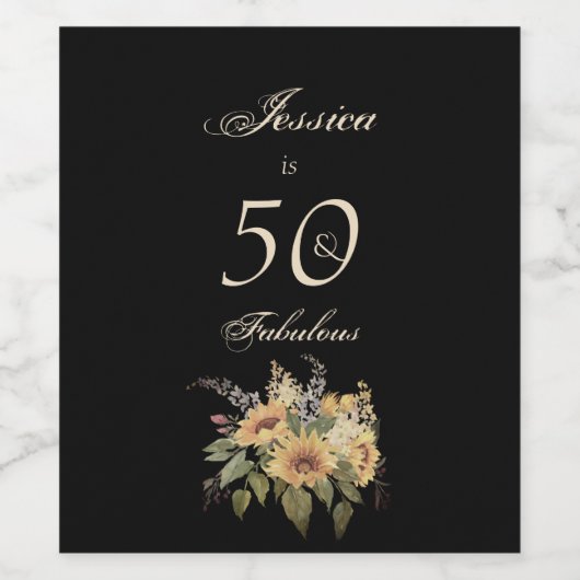 Individuelle Name 50 & Sonnenblumen Weinetikett (Einzelnes Label)