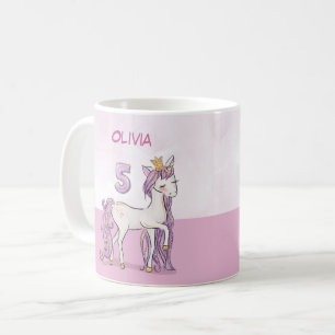 Individuelle Name 5. Geburtstag Rosa Pferd mit Kro Kaffeetasse