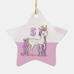 Individuelle Name 5. Geburtstag Rosa Pferd mit Kro Keramik Ornament