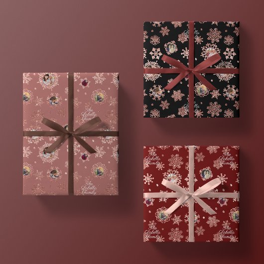 Individuelle Name + 6 Foto Rose Gold Glitzer Schne Geschenkpapier Set