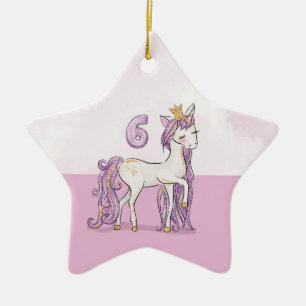 Individuelle Name 6. Geburtstag Rosa Pferd mit Kro Keramik Ornament