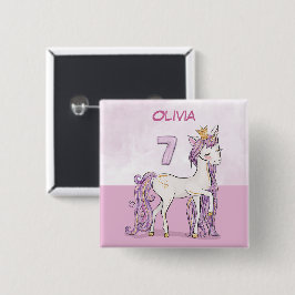 Individuelle Name 7. Geburtstag Rosa Pferd mit Kro Button
