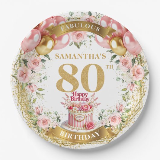 Individuelle Name 80. Geburtstag Teller (Vorderseite)