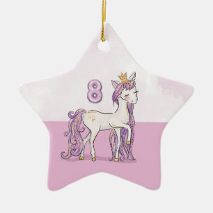 Individuelle Name 8. Geburtstag Rosa Pferd mit Kro Keramik Ornament