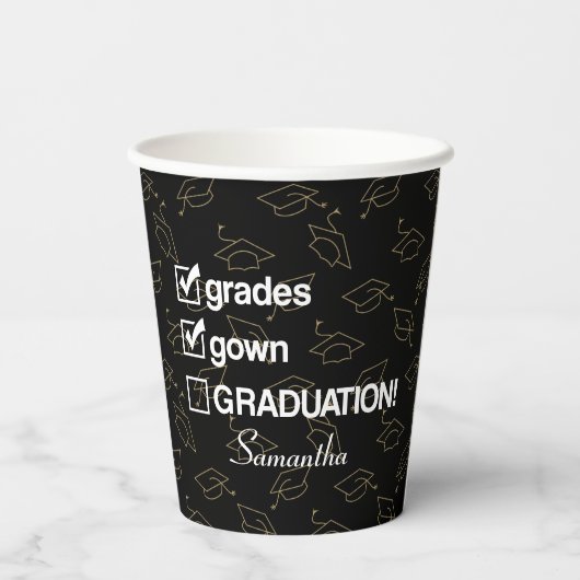 Individuelle Name Abschluss-Geschenk | Funny Absch Pappbecher (Rückseite)