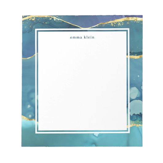 Individuelle Name Abstrakt Aquamarin Blue Ink Gold Notizblock (Vorderseite)