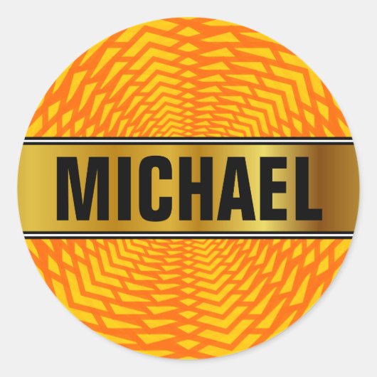 Individuelle Name + Abstraktes geometrisches, sonn Runder Aufkleber (Vorderseite)