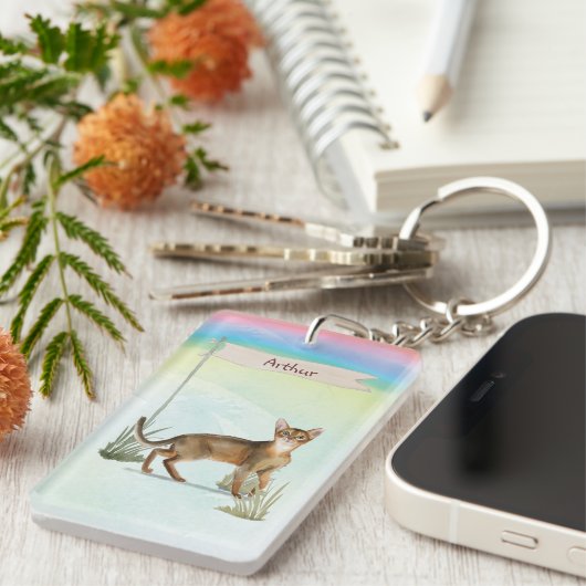 Individuelle Name Abyssinian Cat Pet Schlüsselanhänger (Vorderseite rechts)