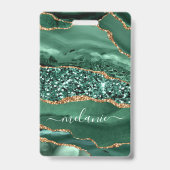Individuelle Name Abzeichen Agate Green Gold Glitz Ausweis (Rückseite)