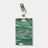 Individuelle Name Abzeichen Agate Green Gold Glitz Ausweis (Rückseite mit Clip)