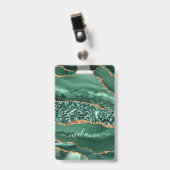 Individuelle Name Abzeichen Agate Green Gold Glitz Ausweis (Vorderseite mit Clip)