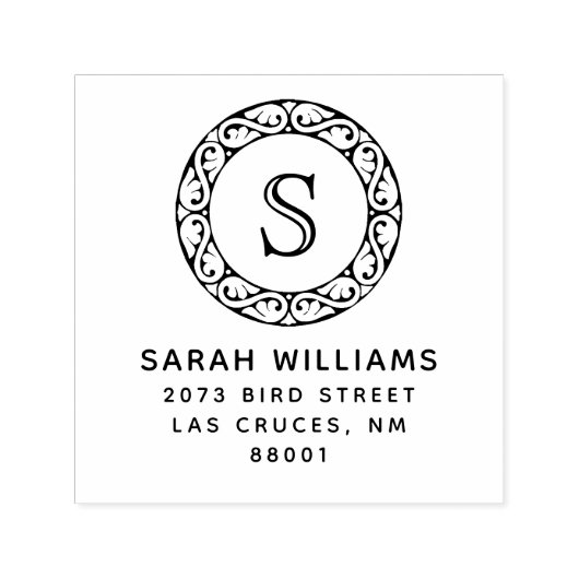 Individuelle Name-Adresse des Ornamental Circle Mo Permastempel (Design)
