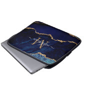 Individuelle Name Agate Blue Gold Marmor Laptop-Si Laptopschutzhülle (Vorne Knopf)