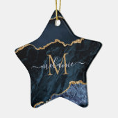 Individuelle Name Agate Navy Blauer Edelsteinmarmo Keramik Ornament (Links)