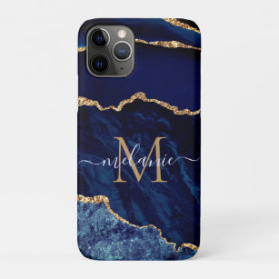 Individuelle Name Agate Navy Blue Gold Geode Marbl Case-Mate iPhone Hülle
