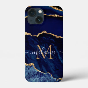 Individuelle Name Agate Navy Blue Gold Geode Marbl Case-Mate iPhone Hülle