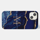 Individuelle Name Agate Navy Blue Gold Geode Marbl iPhone Hülle (Rückseite (Horizontal))