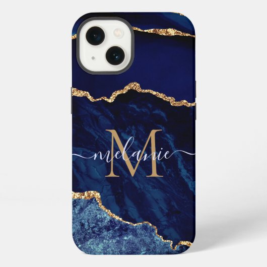 Individuelle Name Agate Navy Blue Gold Geode Marbl iPhone Hülle (Rückseite)