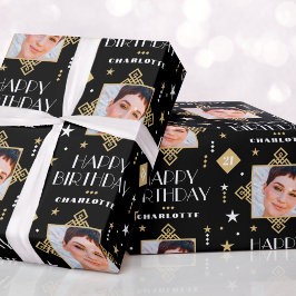 Individuelle Name Age Foto Art Deco Geschenkpapier