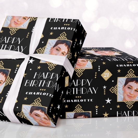 Individuelle Name Age Foto Art Deco Geschenkpapier