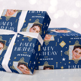 Individuelle Name Age Foto Art Deco Geschenkpapier