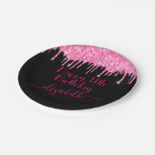 Individuelle Name + Age Hot Pink Drilling Glitzer  Pappteller (Schrägansicht)