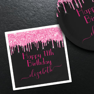 Individuelle Name + Age Hot Pink Drilling Glitzer Serviette