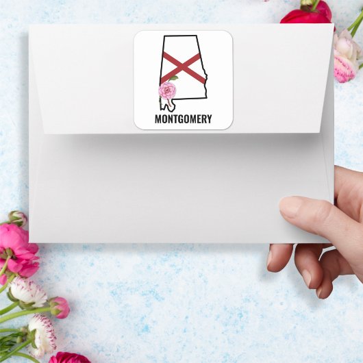 Individuelle Name Alabama Flag und Staat Blume Cam Quadratischer Aufkleber
