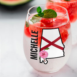 Individuelle Name Alabama Flag und Staat Blume Cam Weinglas Ohne Stiel