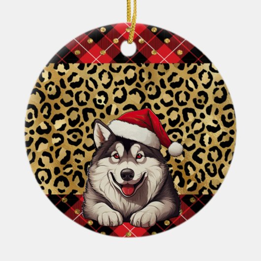 Individuelle Name Alaskan Malamute Hund Weihnachts Keramik Ornament (Vorne)