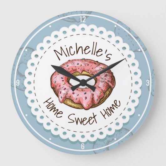 Individuelle Name Alt modische Donut Sweet Zuhause Große Wanduhr (Vorderseite)