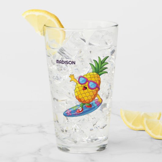 Individuelle Name Ananas Surfer Glas (Vorderseite Ice)