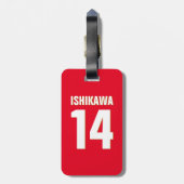 Individuelle Name, Anzahl, Farben. Sportfans rot Gepäckanhänger (Rückseite vertikal)