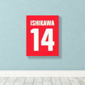 Individuelle Name, Anzahl, Farben. Sportfans rot Leinwanddruck (Insitu (Holzboden))