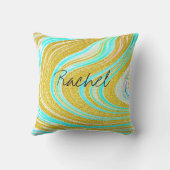 Individuelle Name Aquamarin Blue Pink Gold Abstrak Kissen (Rückseite)