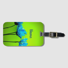 individuelle Name Aquamarin Daisies on Lime Green Gepäckanhänger