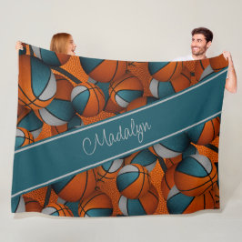 individuelle Name aquamarine Basketballmuster Fleecedecke