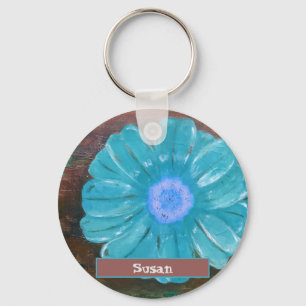 Individuelle Name AQUAMARINE Blume Akryllische Mal Schlüsselanhänger