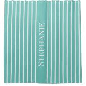 Individuelle Name Aquamarine weiße Streifen Muster Duschvorhang (Vorderseite)