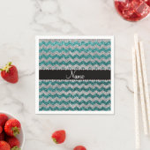 Individuelle Name aquamariner Glitzer Chevronen Serviette (Beispiel)
