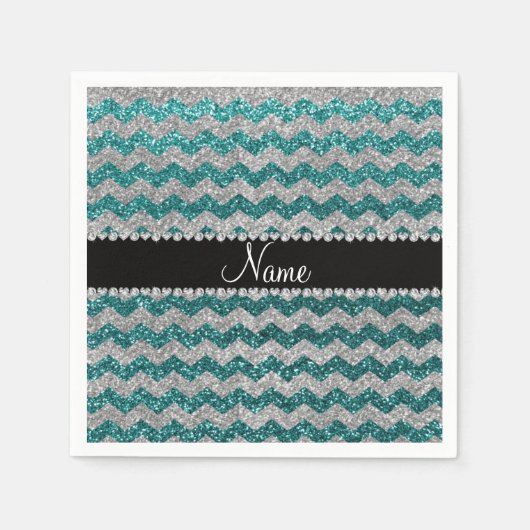 Individuelle Name aquamariner Glitzer Chevronen Serviette (Vorderseite)
