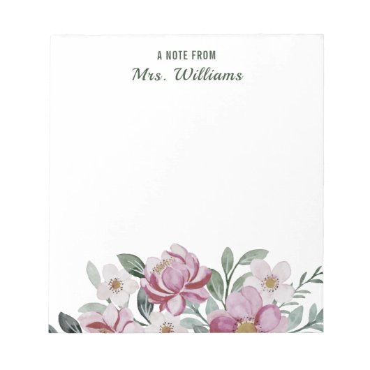 Individuelle Name Aquarellfarben Blume florieren E Notizblock (Vorderseite)